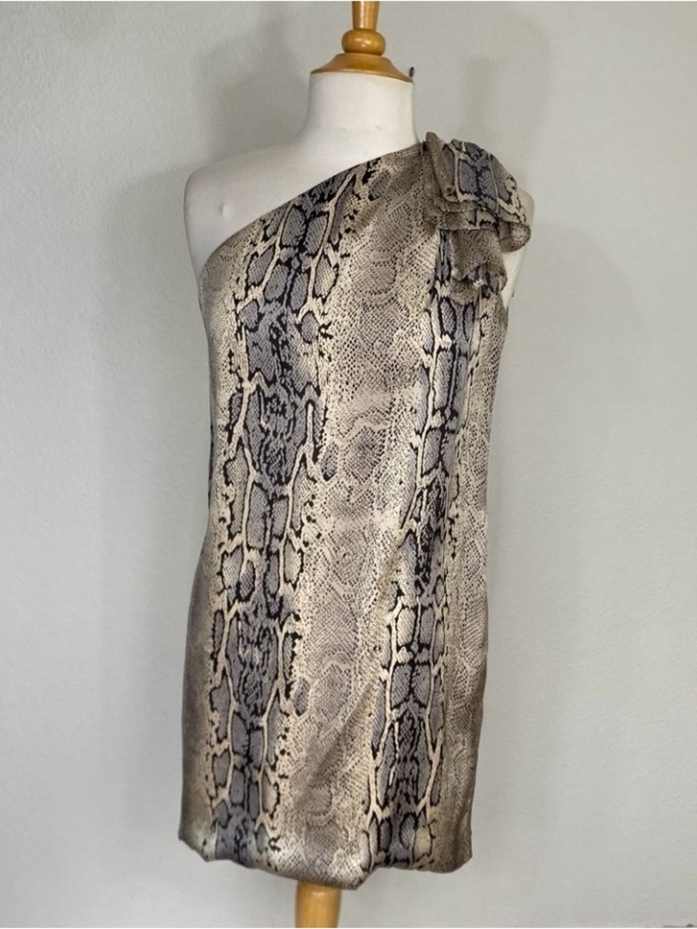 Bedo Femme Womens Satin Snakeskin Print One Shoulder Mini Shift Dress Size Small